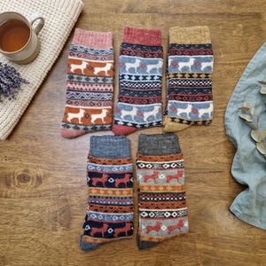 Alpaca Merino Wool Socks for Men Women, 2 Pack Peruvian Pattern, Nordic Thermal Knit, Christmas Gift for Her Him