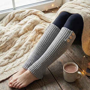 Leg Warmers, Natural Lambs Wool, wool & Acrylic blend, Ankle Warmers Ladies knitted, Ankle Warmers, Christmas gift Her, winter, button