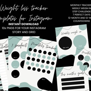 Teal Instagram Weight Loss Tracker Bundle - wöchentliche Gewichtsabnahme, Step Challenge, Countdown digitaler Download