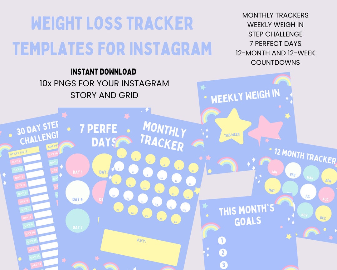 Rainbow Instagram Weight Loss Tracker Bundle - Weekly Weigh Loss, Step ...