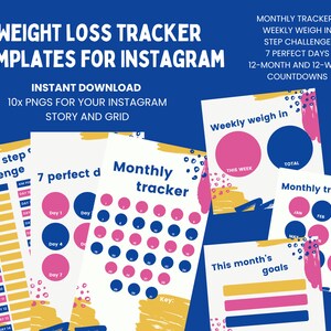 Helles abstraktes Instagram Weight Loss Tracker Bundle - wöchentliche Gewichtsabnahme, Step Challenge, Countdown digitaler Download