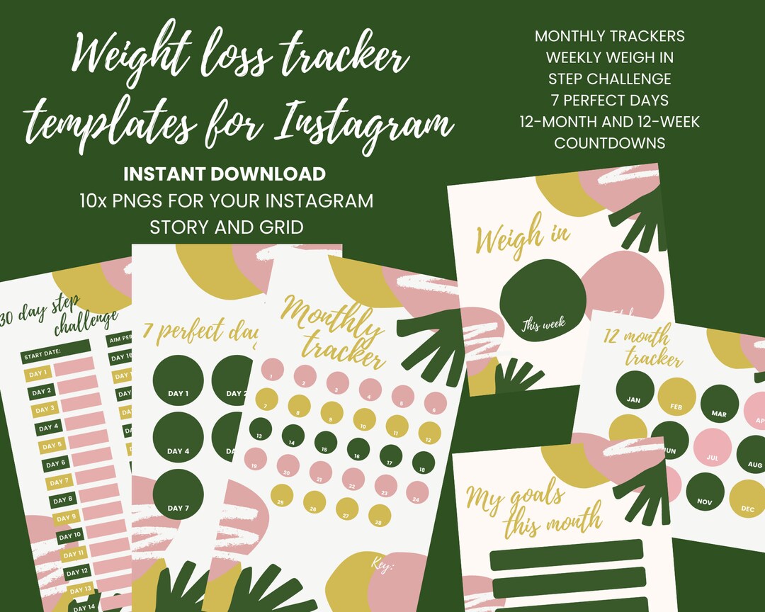 Palm Tree Instagram Weight Loss Tracker Bundle - Weekly Weigh Loss ...