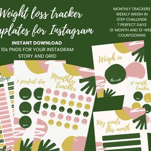 Palm tree Instagram Weight Loss Tracker bundle - weekly weigh loss, step challenge, countdown digital download