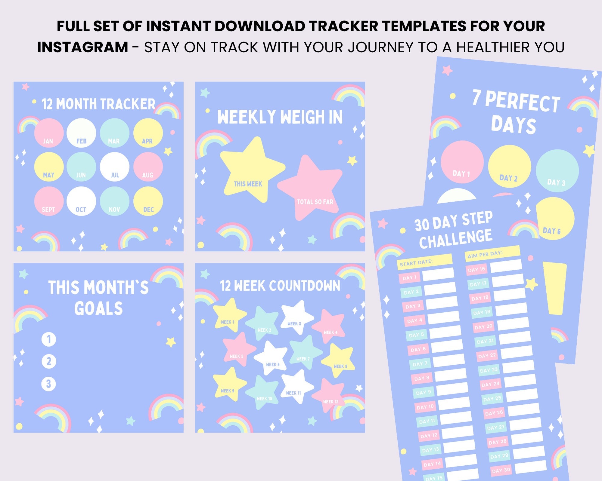 Rainbow Instagram Weight Loss Tracker Bundle - Weekly Weigh Loss, Step ...