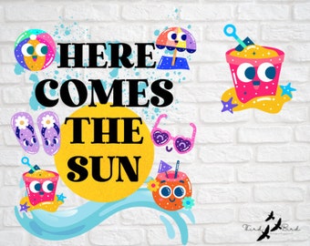 Here comes the sun summer kids design beach shirt