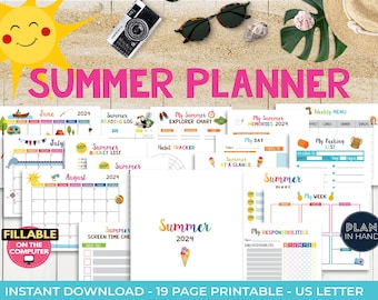 Summer Planner for Kids Printable 2024 Editable Activity Planner Summer Schedule Kids Packing List Calendar Summer Bucket List Reward Chart