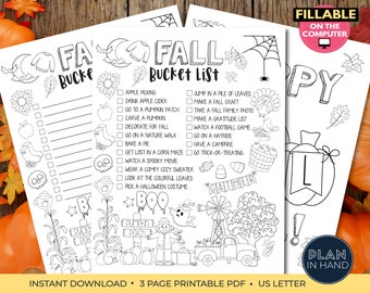 Fall Bucket List for Kids Printable Autumn Themed Bucket List Editable Fall Template Coloring Page for Kids Fall Checklist Fall To Do List