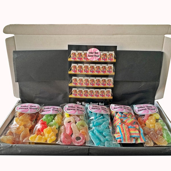 Personalised letterbox Fizzy Sweet Box Hamper, sour pick n mix, Father’s Day gift ideas