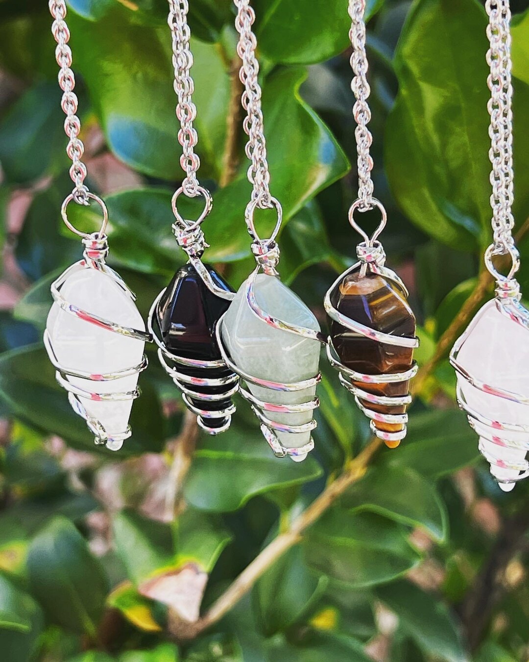 Crystal Necklace Silver Wire Wrap Birthstones Rose Quartz