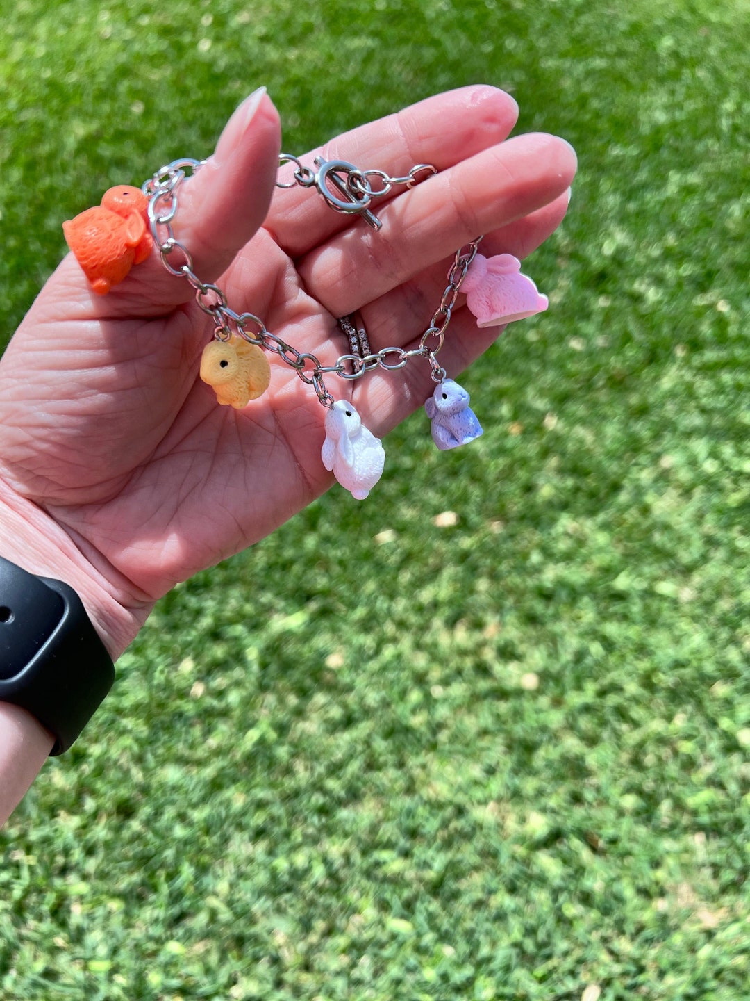 Bunny Charm Bracelet Pastel 3D Charm Bracelet, Kawaii Bracelet, Easter