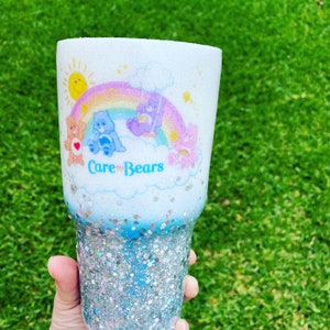 Bicchiere glitterato Care Bears, bicchiere anni '80, Care Bears