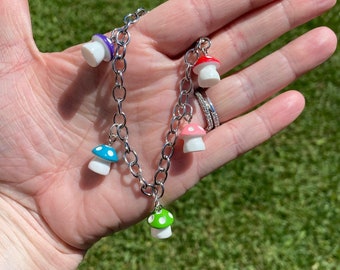 Mushroom bracelet, baby caps bracelet, cottage core , mushroom charm bracelet