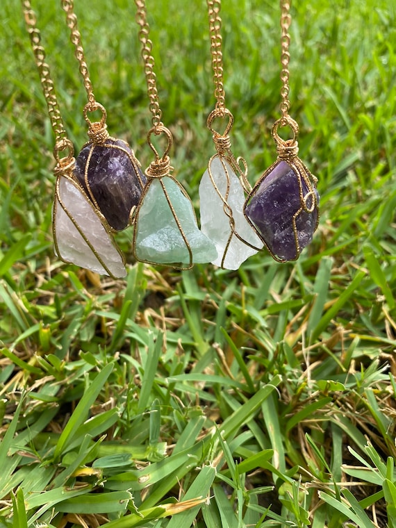 Raw healing crystal necklace deals