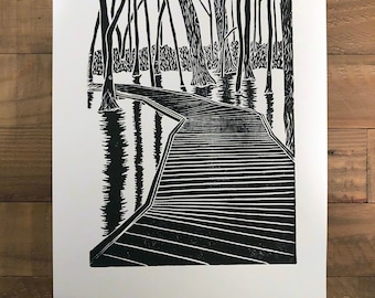 Boardwalk in the Woods Block Print