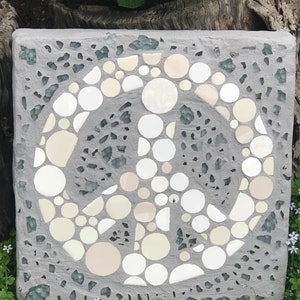 Peace Tile Mosaic Outdoor Stepping Stone Art of Concrete Great Gift for the Gardener, Earth Day, Birthday, or Yourself