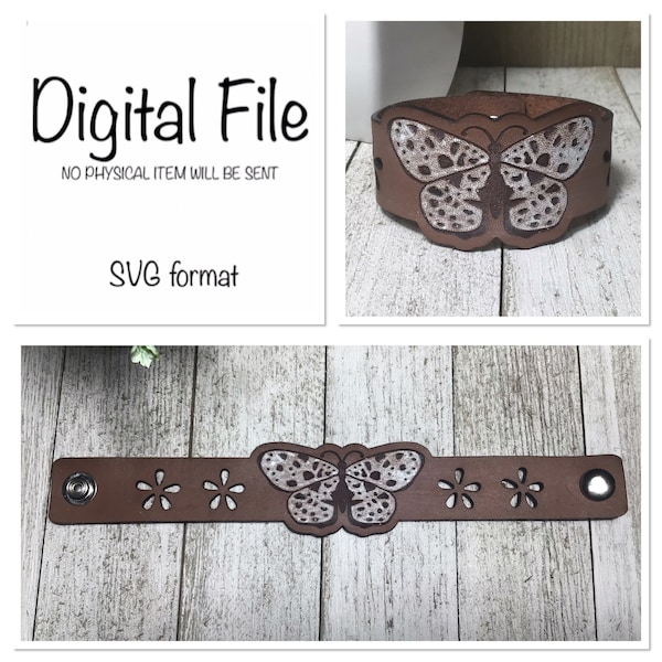 Butterfly Leather Cuff Bracelet SVG/Butterfly Bracelet/Leather Cuff SVG/Leather Laser File/Laser Cut File/Glowforge/Digital Download