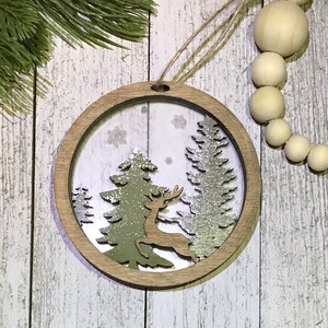 Reindeer Ornament SVG/Christmas Laser SVG/Layered Ornament Svg/Holiday Ornament File/Reindeer in Trees Ornament/Glowforge Svg