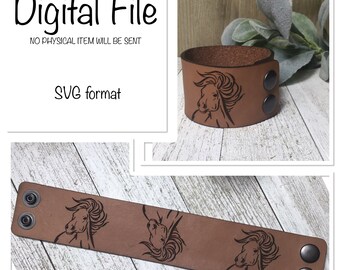 Horse Leather Cuff Bracelet SVG/Cowgirl Bracelet/Leather Cuff SVG/Leather Laser File/Leather Cuff Cut File/Glowforge Digital Download File