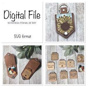 Sunflower Leather Keychain SVG/Keychain with Tab/Customizable Keychain SVG/Opening Keychain/Leather Laser File/ Laser File/Glowforge File