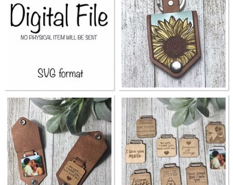 Sunflower Leather Keychain SVG/Keychain with Tab/Customizable Keychain SVG/Opening Keychain/Leather Laser File/ Laser File/Glowforge File