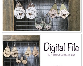 Fichier de boucles d’oreilles Magnolia / Boucle d’oreille en bois SVG / Fichier de boucle d’oreille Glowforge / Boucle d’oreille laser SVG / Boucle d’oreille fleur SVG / Glowforge Svg / Fichier SVG