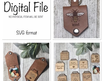 Bee Kind Leather Keychain SVG/Keychain with Tab/Customizable Keychain SVG/Opening Keychain/Leather Laser File/ Laser File/Glowforge File
