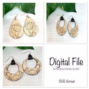 Wood Earring SVG/ Laser Earring SVG/ Tulip Earring File/ Floral SVG/Fall Earring Svg/Glowforge File/ Earring Svg