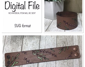 Lavender Leather Cuff Bracelet SVG/Lavender Flower Bracelet/Leather Cuff SVG/Leather Laser File/Leather Cuff Cut File/Floral Cuff/Glowforge