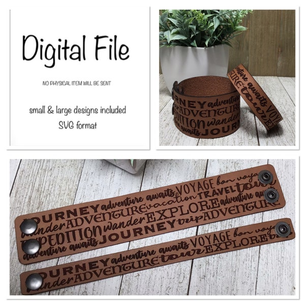 Travel Lovers Leather Cuff Bracelet SVG/Vacation Bracelet/Travel Words SVG/Leather Laser File/Leather Cuff File/Glowforge/Digital Download