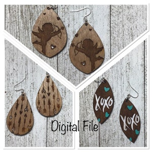 Valentine Ohrringe/Holz Ohrring SVG/Glowforge Ohrring Datei/Laser Ohrring SVG/Amor Ohrring SVG/Glowforge Svg/Pfeil Muster Ohrring/Xoxo svg