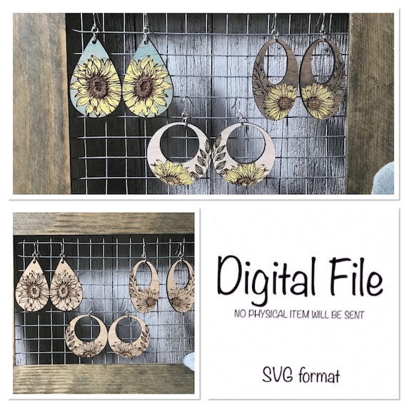 Sunflower Earrings File/ Wood Earring SVG/ Glowforge Earring File/ Laser Earring SVG/ Flower Earring SVG/ Glowforge Svg/ Svg File