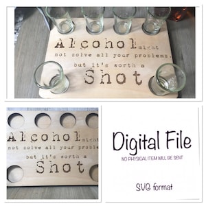 Arquivo SVG/ Placa de Álcool/ Bandeja de Shot de Álcool/ Arquivo Laser/ Arquivo Glowforge/ SVG/Bandeja de Voo de Álcool/Tequila, Uísque, Vodka, Rum, Gin