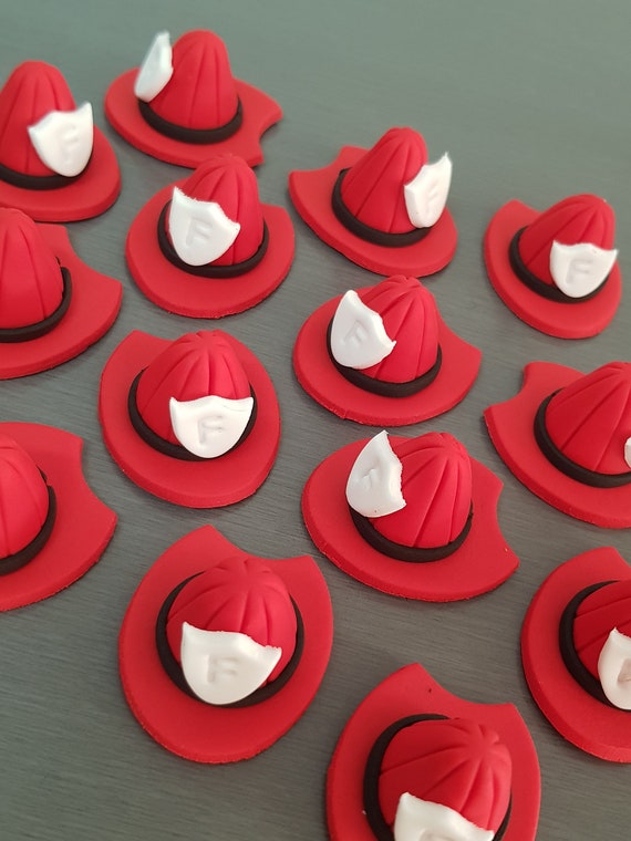 6 X Fire Hats Cupcake Toppers Fondant 