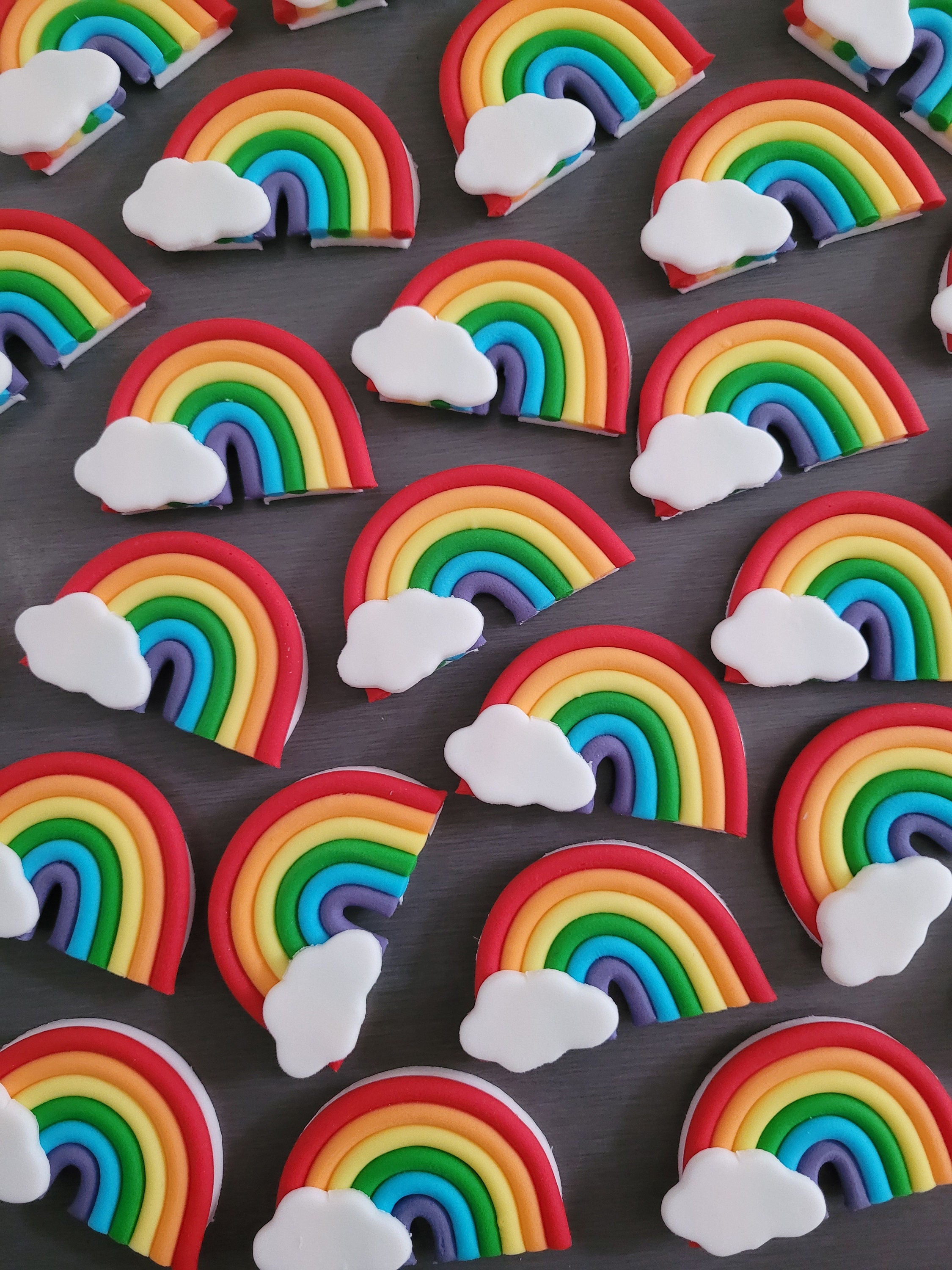6 X Rainbow Cupcake Toppers Fondant Icing Rainbow Cupcake Etsy Australia