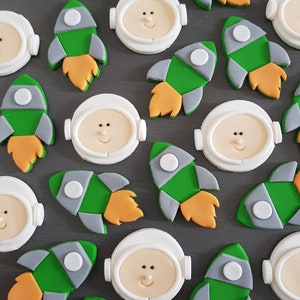 6 x Space cupcake topper, Rocket Ship cupcake toppers,  space rocket fondant cupcake decorations,  Astronaut cupcake toppers