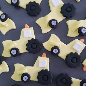 6 x Bulldozer / Digger cupcake toppers,  fondant bulldozer digger cupcake toppers,  Digger bulldozer cupcake decorations