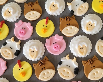 Farm Animal (mini) Face Cupcake Toppers, farm animal toppers, Barn yard animal cupcake decorations