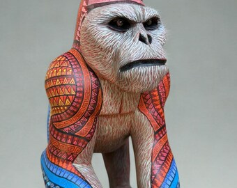 Mexican Oaxacan Alebrije Oso Polar Bear — Hand-Carved and Hand-Painted Copal Wood, Folk Art from Oaxaca