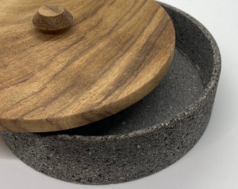Stone & Wood Tortillero - Tortilla Warmer Authentic Mexican Black Stone with Wooden Lid Tortilla Holder.  Modern Tortillero. Unique Design.