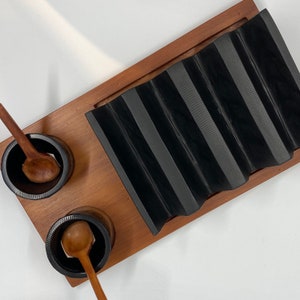 Taco Serving Tray. Authentic Mexican Resin Taco Holder Kit. Unique Design by Rolikka. Wood Finish Base + Taco Stand + 2 Containers + Spoons