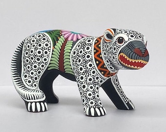 Hand-Painted Mexican Huichol Jaguar. Mexican Decor. Handmade and Hand-painted Clay Figure. Mexican Folk Art. Made In Mexico