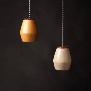 Nahual Burnished Clay Handmade Pendant Lamp Made in Mexico. 5 x 7 Inches. Bedroom Hanging Pendant Bedside Lamp. Accent Light. BN-B Tan