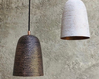 Clara 8x6 Inches Hammered Copper Bell Lamp Set. Authentic Mexican Copper. Handmade lighting. Oxidized Copper Pendant Light. Kitchen Lighting