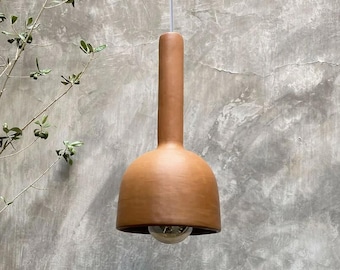 Pot Burnished Clay Handmade Pendant Lamp Made in Mexico. Natural or Black 6x14 Inches. Bedroom Hanging Pendant Bedside Lamp. Accent Lights.