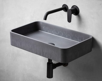 Savo Rectangular Fluted Modern Concrete Vessel Sink Washbasin Mexico Handmade Luxury Wall Mount Basin Powder Room Vanity Bathroom Countertop