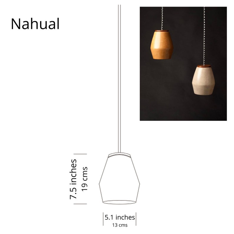 Nahual Burnished Clay Handmade Pendant Lamp Made in Mexico. 5 x 7 Inches. Bedroom Hanging Pendant Bedside Lamp. Accent Light. image 9