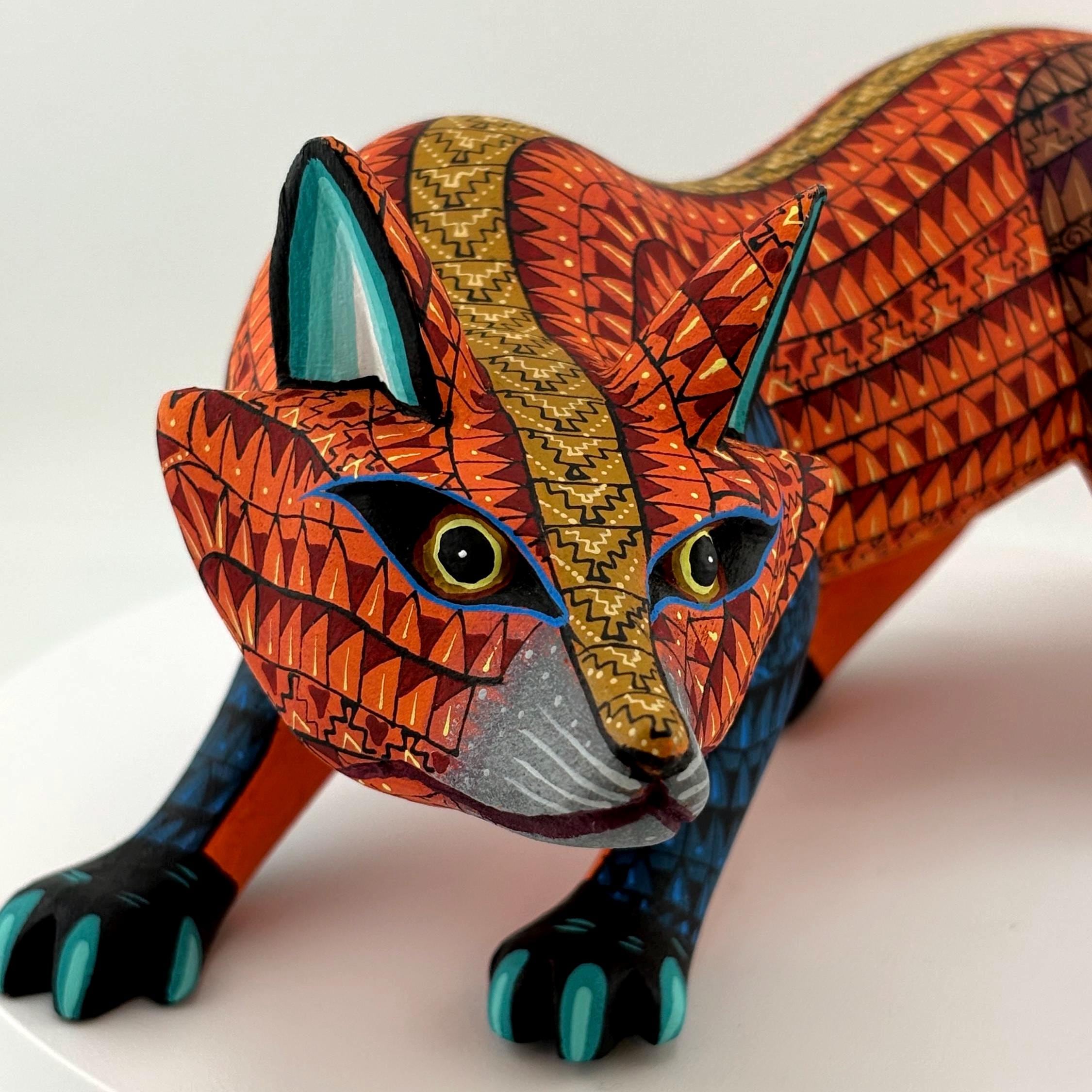 Mexican Oaxacan Alebrije Fox — Hand-painted Copal Wood, Carved