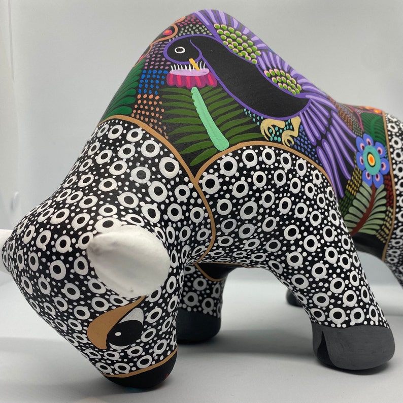 Hand-Painted Mexican Huichol Bull. Mexican Decor. Handmade and Hand-painted Clay Figure. Mexican Folk Art. Handcrafted in Mexico. image 4