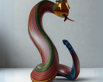 Mexican Oaxacan Alebrije Python Snake — Hand-Carved and Hand-Painted Copal Wood, Folk Art from Oaxaca