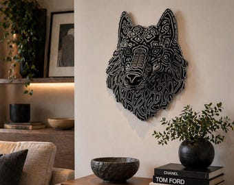 Huichol Beaded Wolf Head Wall Art, Wixárika Wall Sculpture, Handmade Mexican Folk Art, Beaded Animal Head, Statement Wall Decor